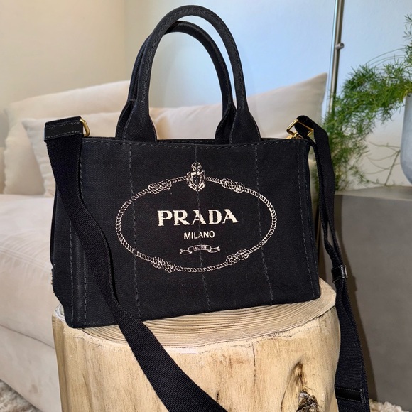 Prada Canapa Convertible Tote Canvas in Black - Picture 4 of 5